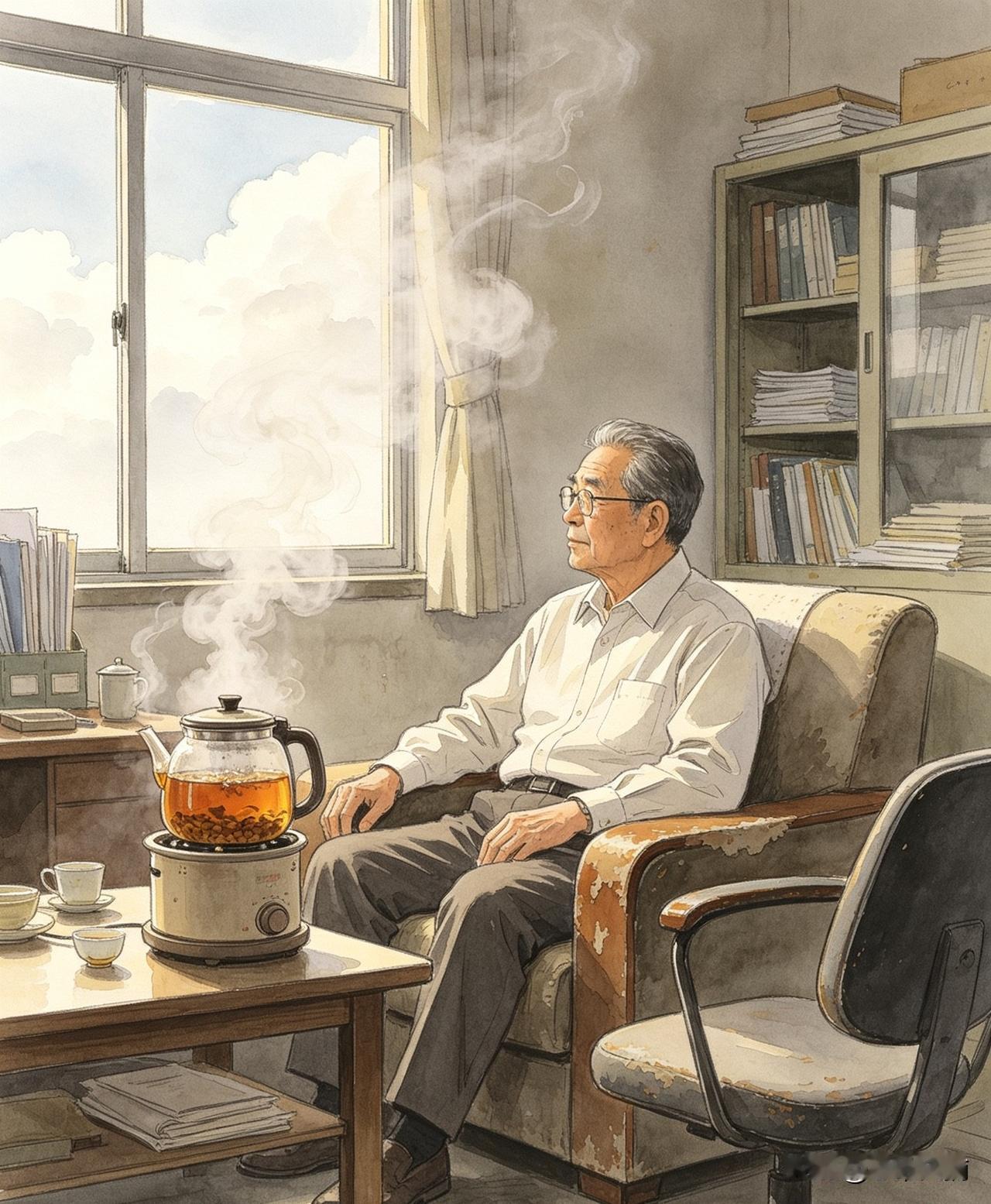 退位前的真话

办公室门虚掩，安静得只剩养生壶咕嘟咕嘟的低响。
明年即将退休的老