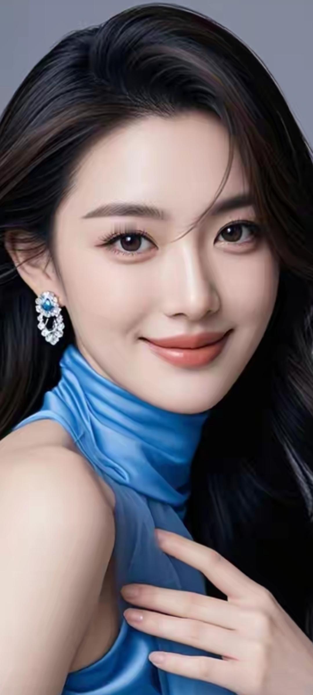 优雅蓝调，闪耀耳环，甜美笑容，气质女神！💙✨