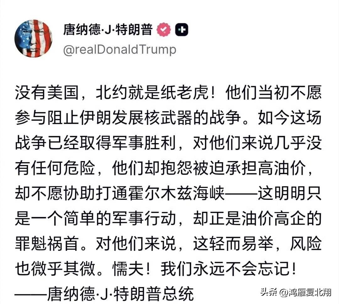 特朗普指责北约不和他一起打伊朗，痛骂北约都是纸老虎，是懦夫

看出来特朗普这次是