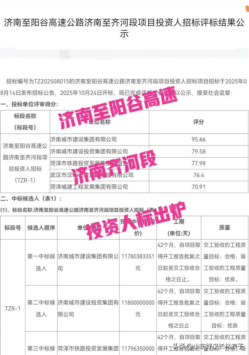 济阳高速最新进展～～即济南至阳谷高速济南至齐河段投资人出炉～～

与之前预测一致