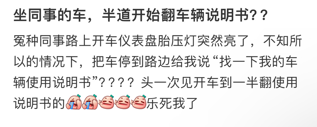 坐同事的车，半道开始翻车辆说明书[苦涩] ​​​
