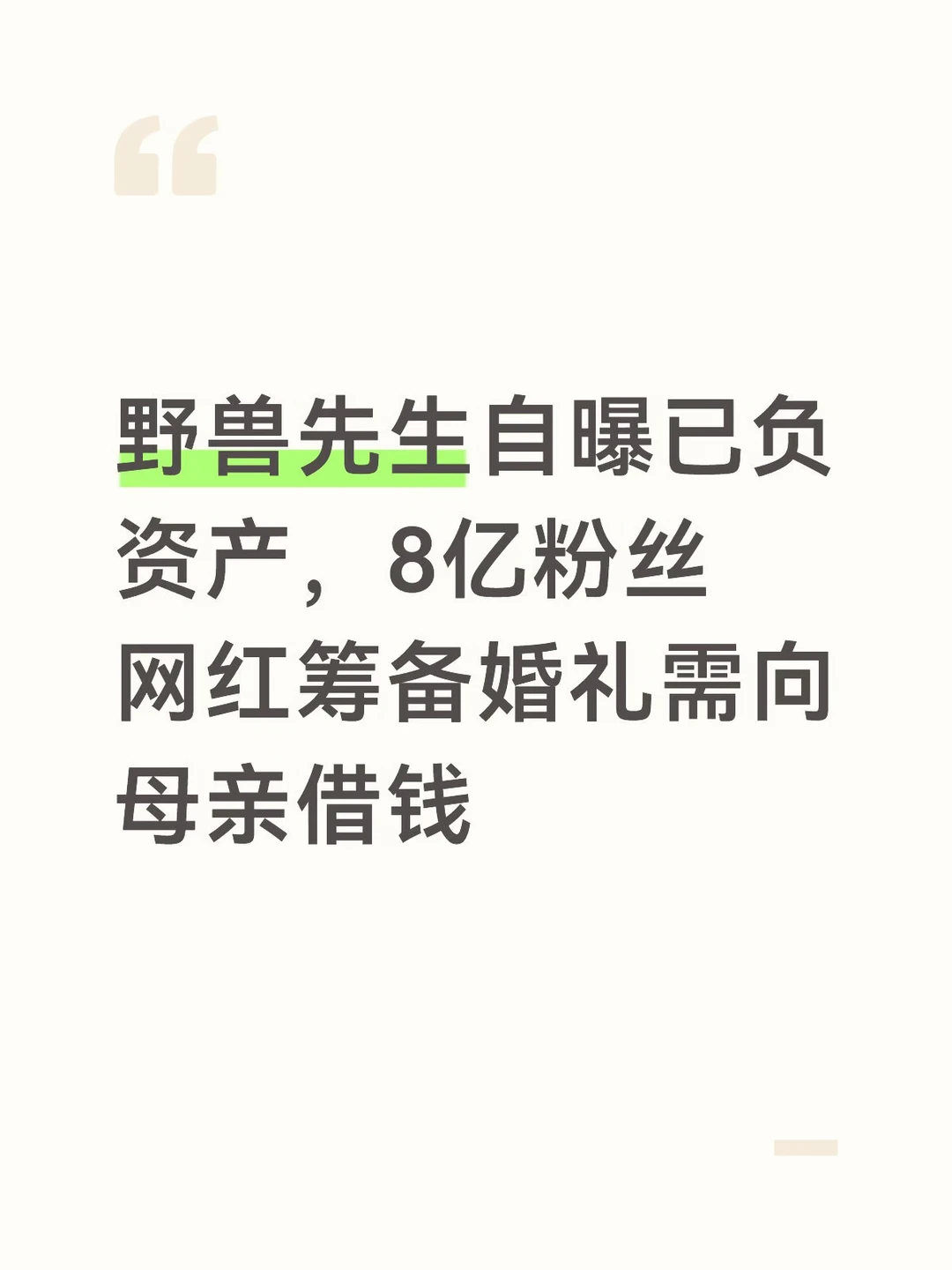 野兽先生自曝已负资产