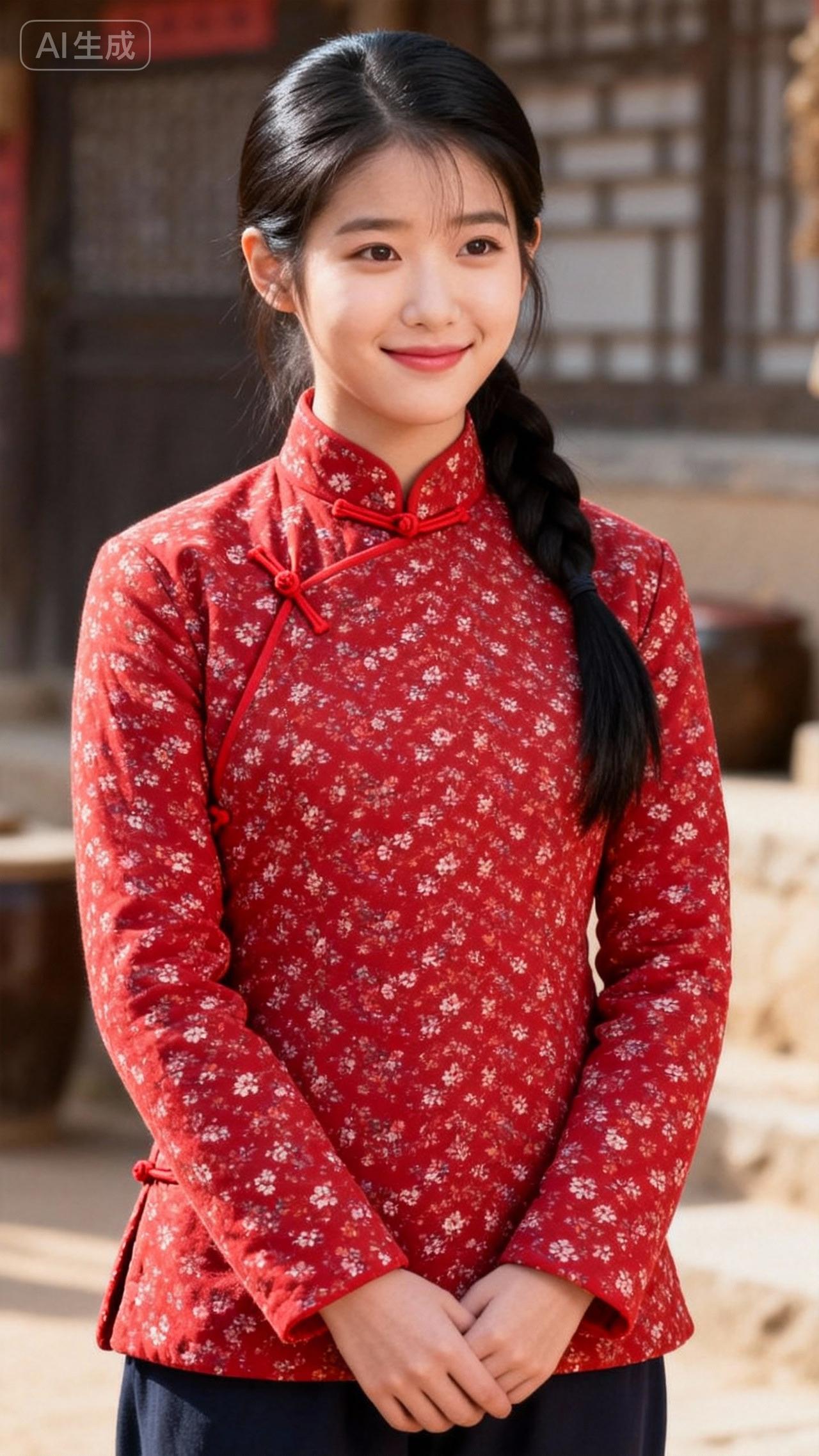 红衣少女笑，古风韵意长。