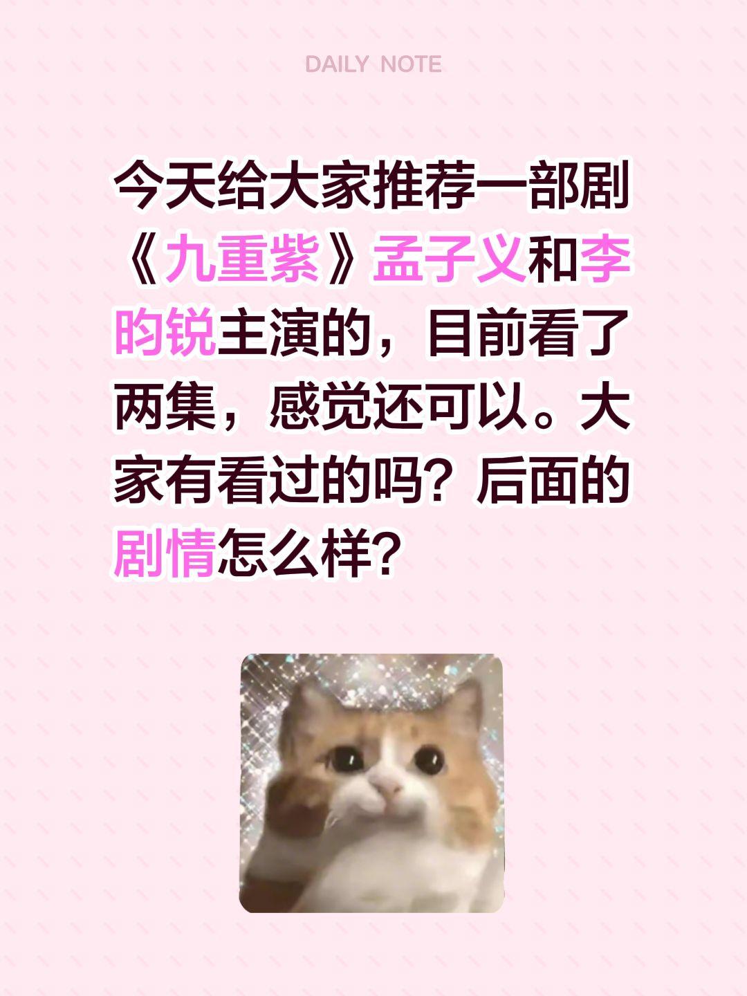 今天给大家推荐一部剧《九重紫》孟子义和李昀锐主演的，目前看了两集，感觉还可以。大