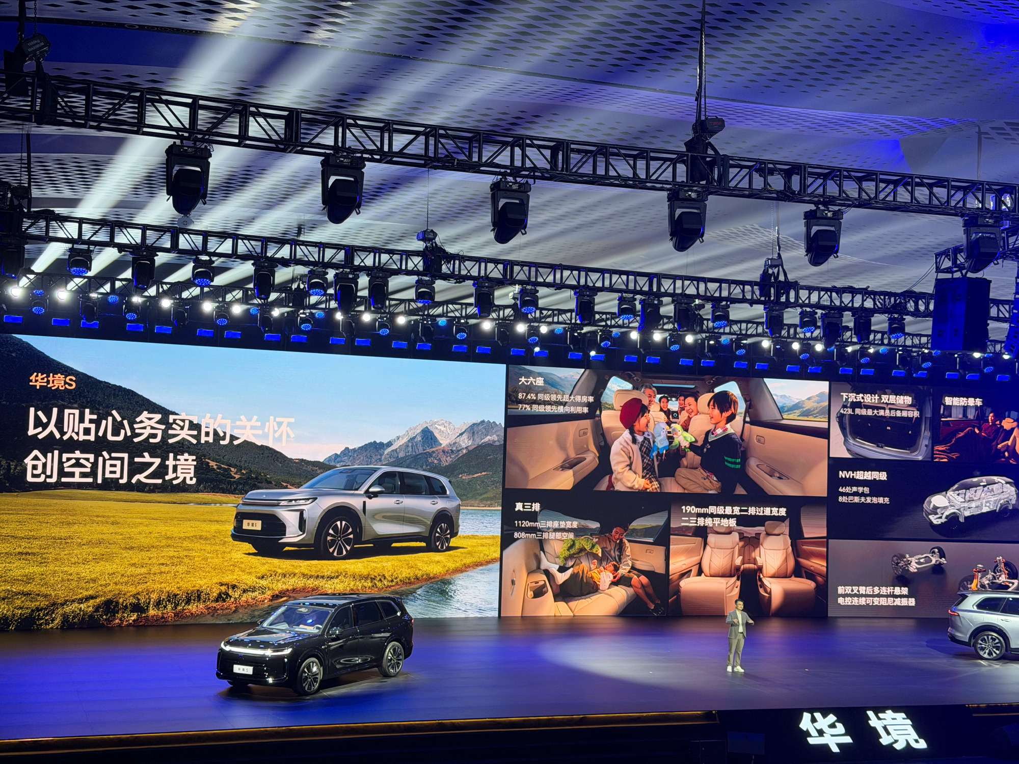 华境S大六座真的香。3160mm超长轴距，六人满座还能装下七个行李箱，第三排空间