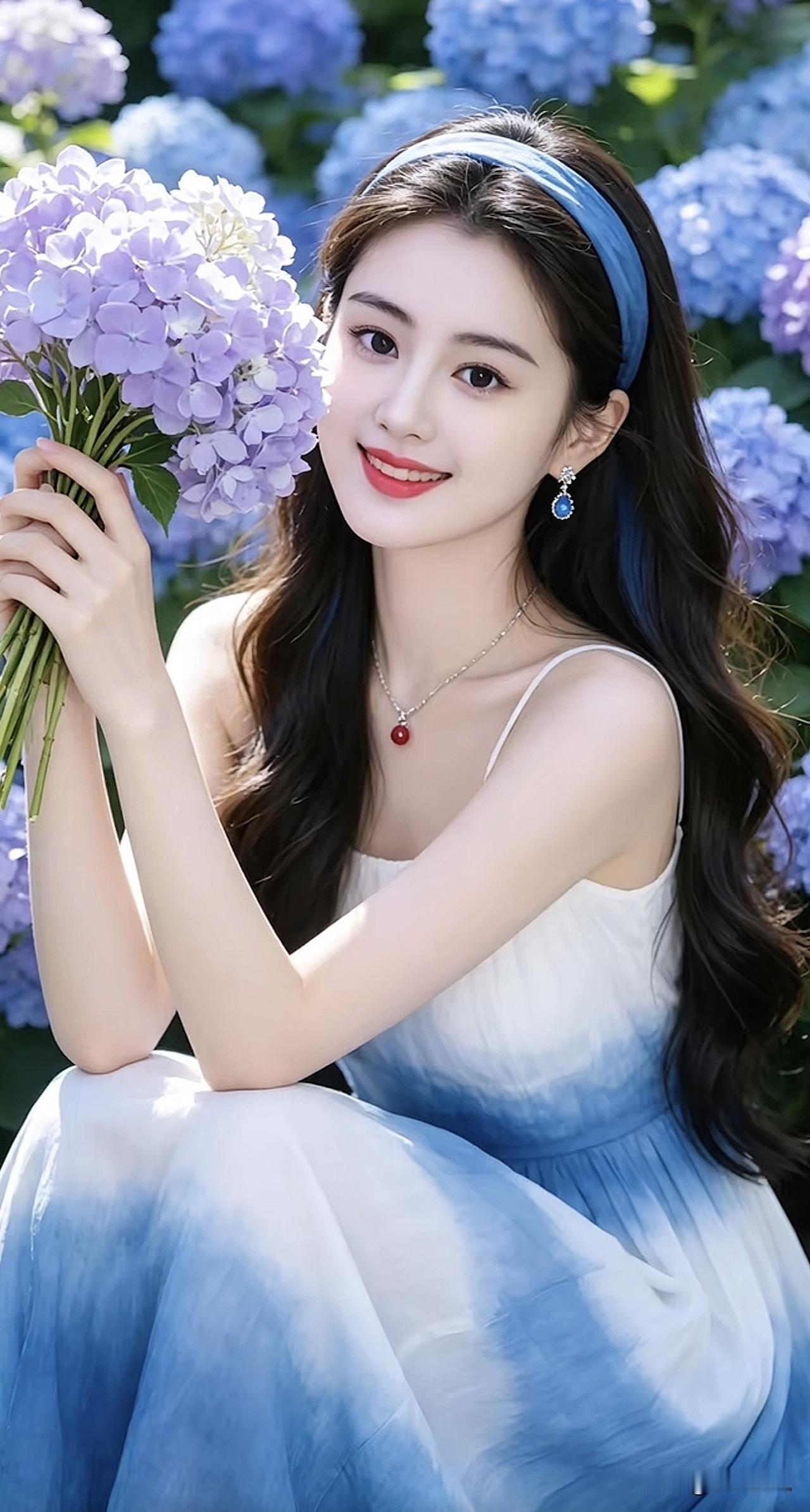 花间美人笑，玉簪映紫霞。绿裙花间 粉妆娇俏佳人 蝶影红妆照 粉妆娇俏佳人 蝶影红