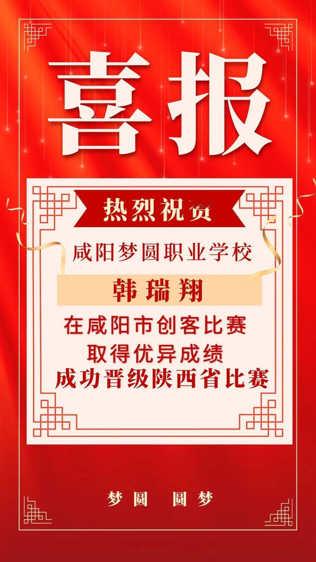 热烈祝贺我校刘璐雅，郑程睿，孟子怡，石博涵，韩瑞翔，李张孜昊等6位同学在咸阳市创