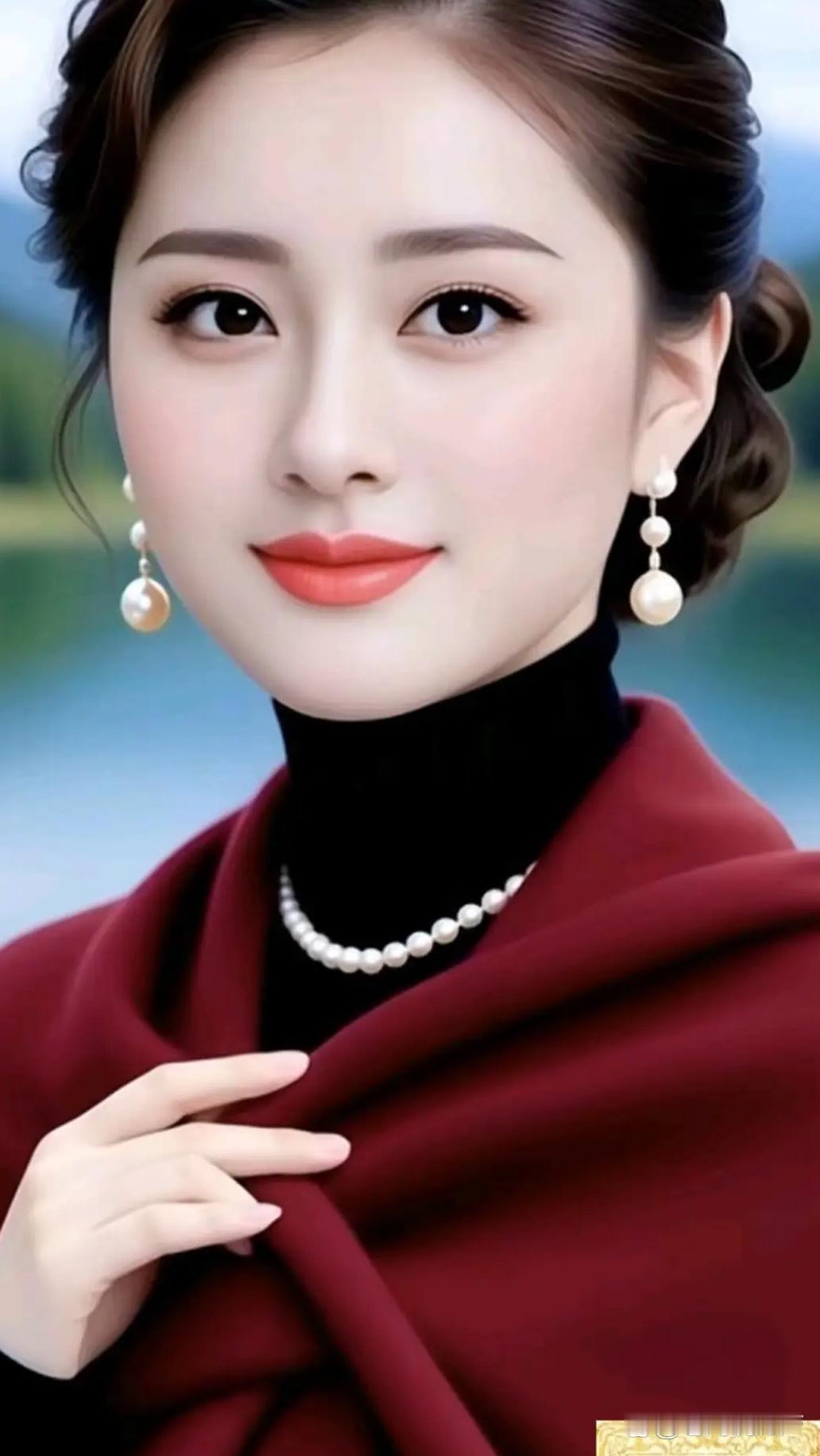 优雅红毯造型，珍珠耳环与披肩的完美搭配，尽显高贵气质。