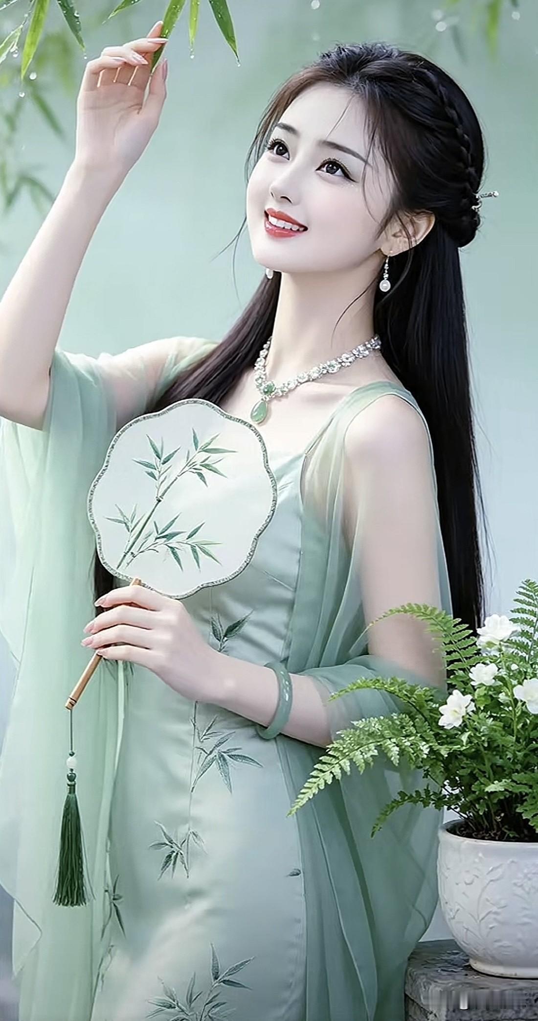 温柔古典的汉服美人，手持团扇，宛如画中仙子。古典汉服美人 淡雅汉服美女 古典国风