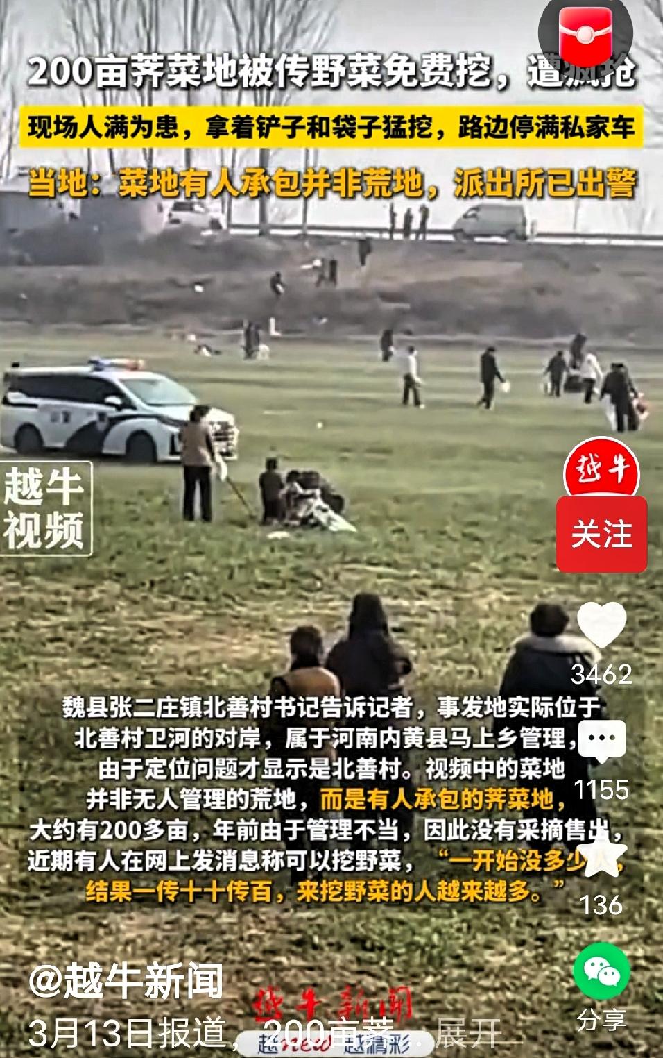 确实不好管，法不责众。河南某地成百上千的人挖野菜挖到别人承包的菜地里，把种植的荠