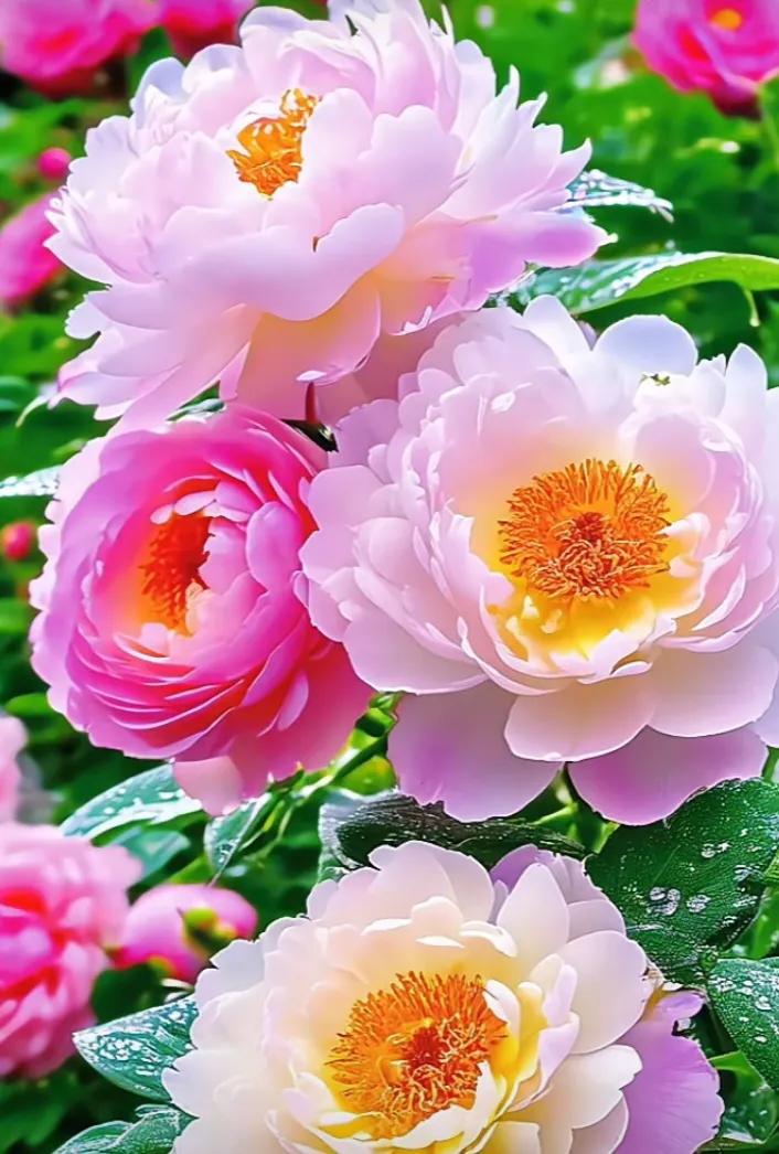 牡丹花宛如一位高贵的女王，在微风中摇曳生姿。她身披华丽彩衣，骄傲地展示着自己的美