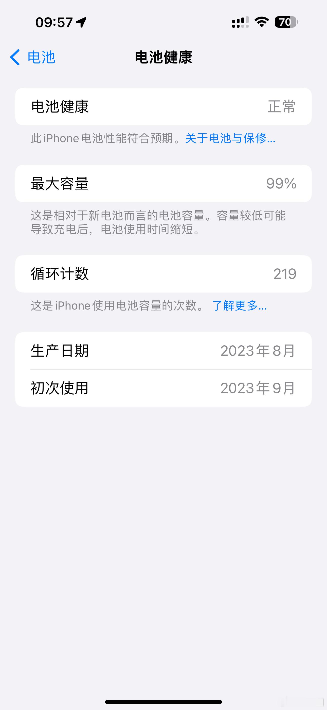 终于来了，219次后，iPhone 15 Pro Max的电池99%了。 #iP