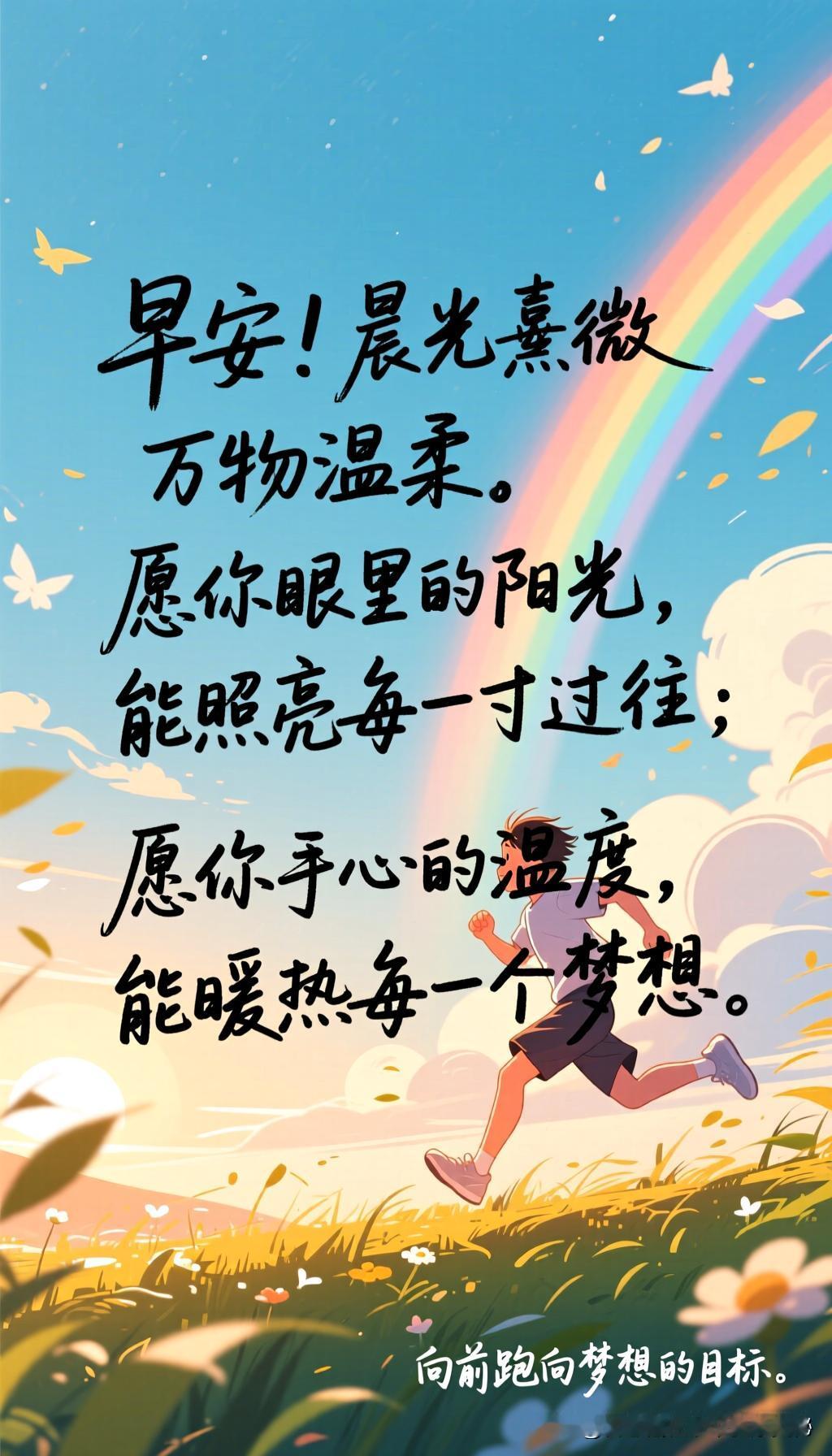 早安！晨光熹微，万物温柔。愿你眼里的阳光，能照亮每一寸过往；愿你手心的温度，能暖