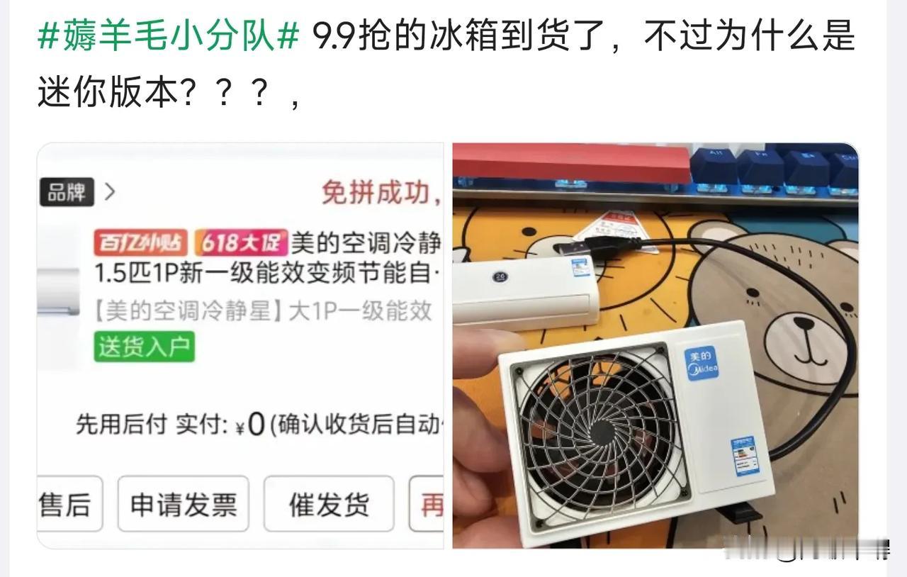 某平台9.9买了一台美的空调，没想到收到货这么小，都不知道能不能用，我只能说太绝