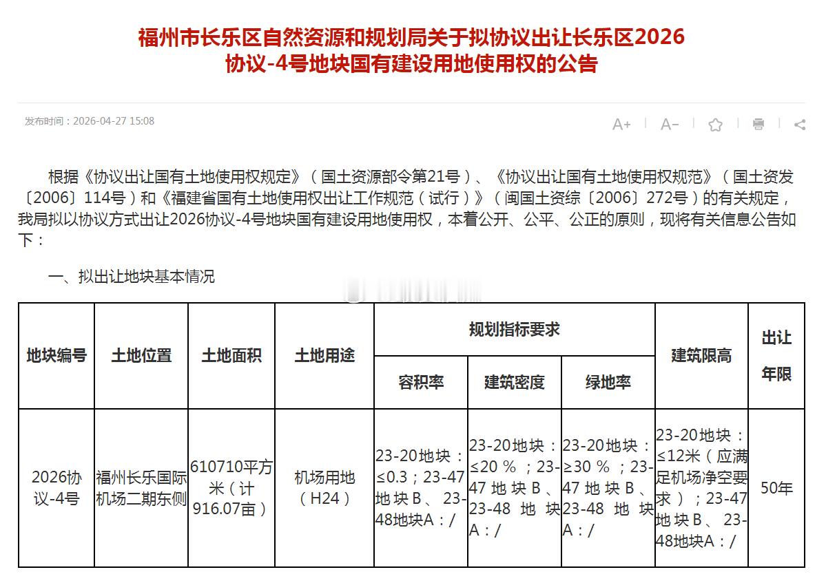 福州机场二期东侧超910亩的机场用地拟协议出让 