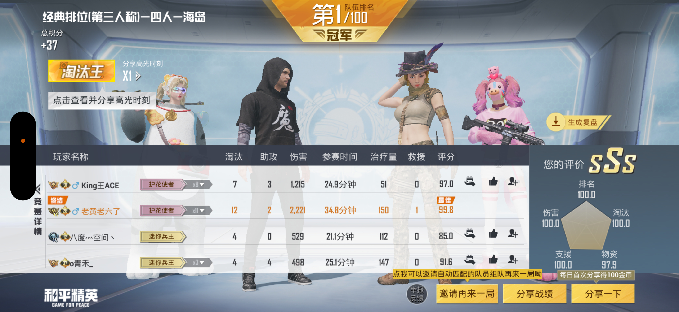 实力还在，带妹吃鸡。 