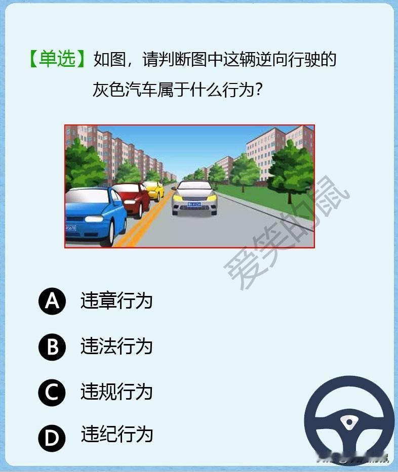 科目一，如图！这种现象应该有很多人熟悉吧.这条道路正在堵车,有很多车都在排队等待