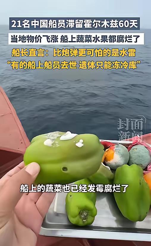 4月29日报道，21名中国船员滞留霍尔木兹60天，蔬菜水果全烂光，船长直言：比炮