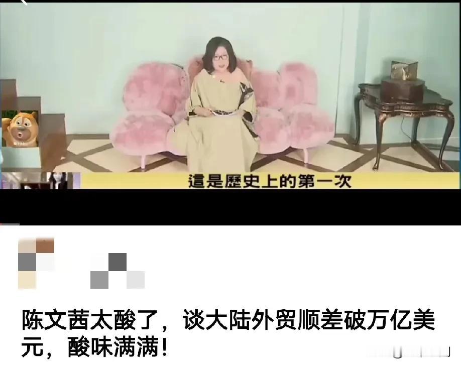 太酸了，看到台湾陈文茜解读大陆外贸顺差突破万亿美元，那个酸味都爆棚了，其实不知道