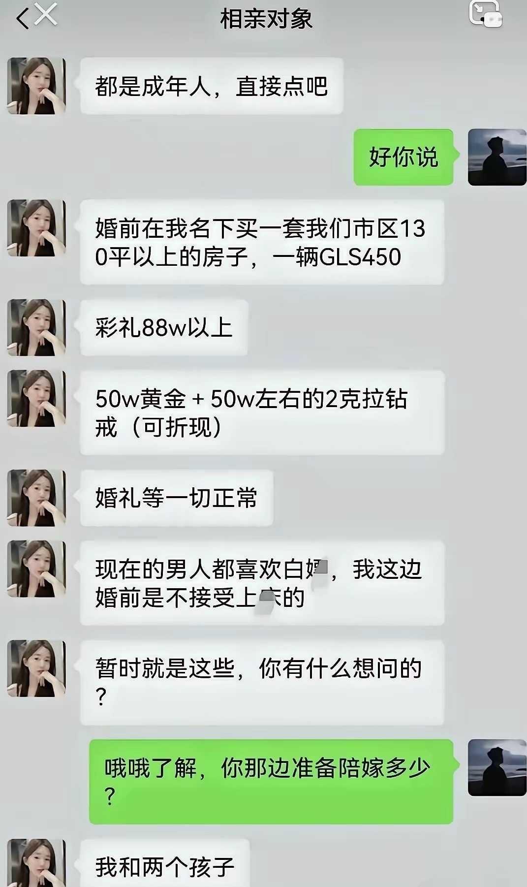 相亲对象提的这些要求过份不。
朋友家孩子眼瞅着快三十了，自己倒不急，但父母急。