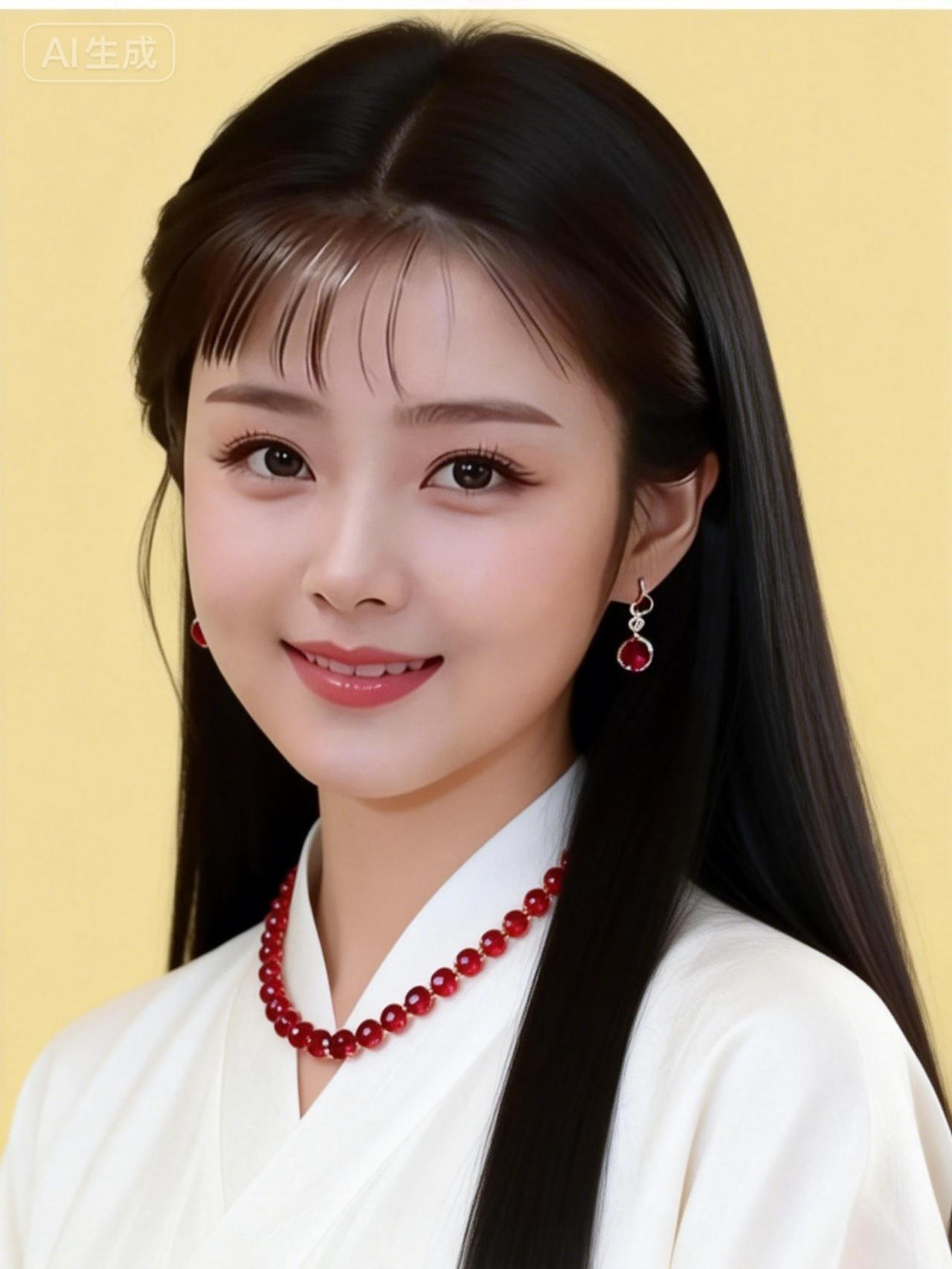 红珠映玉颜，笑语入画来。