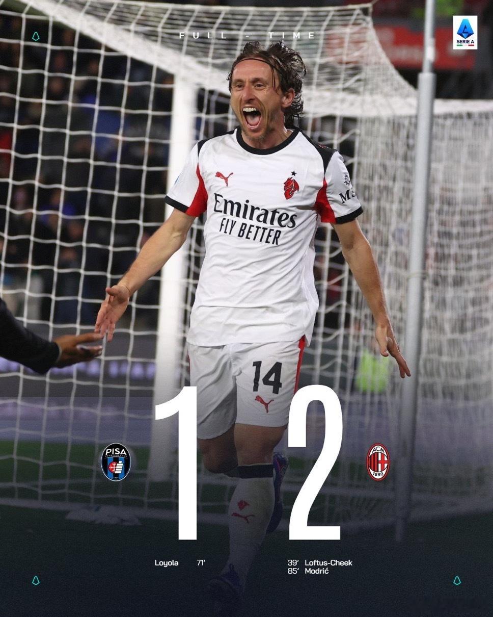 意甲官方：阿莱格里的AC米兰目前保持着欧洲五大联赛中最长的不败纪录比萨1比2ac