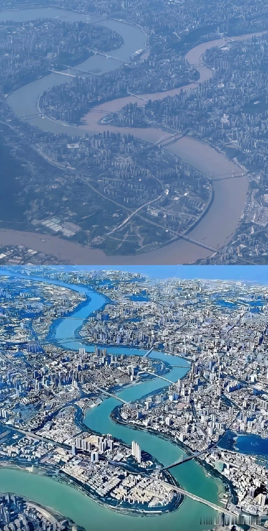 图片里这两座城市看起来还是挺像的，这两座城市都有一条像“龙”一样的河流，河流两岸