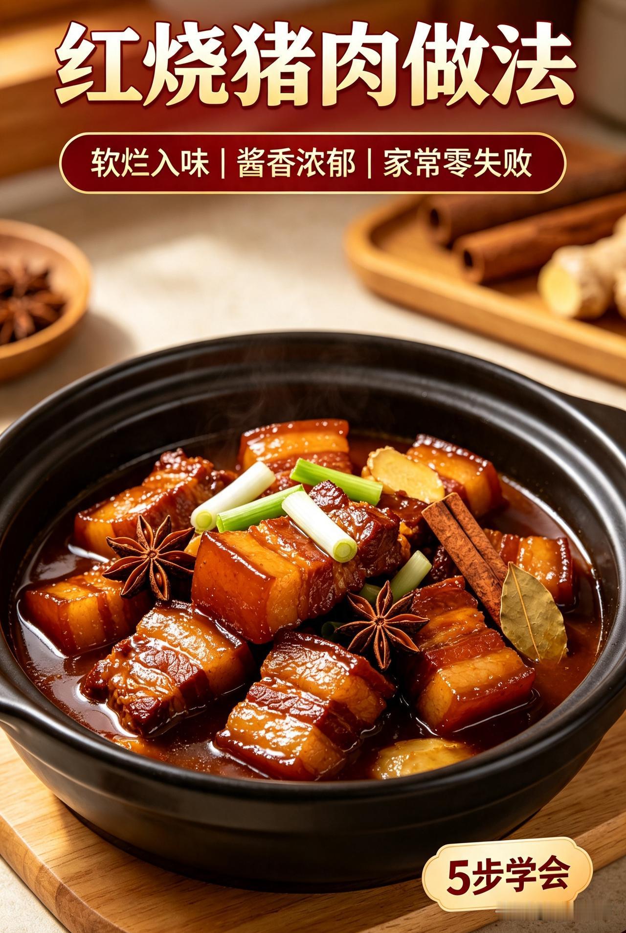 五花肉切块冷水下锅，加姜片料酒焯水捞出沥干。锅中少油，放入肉块煸炒至微微出油，下