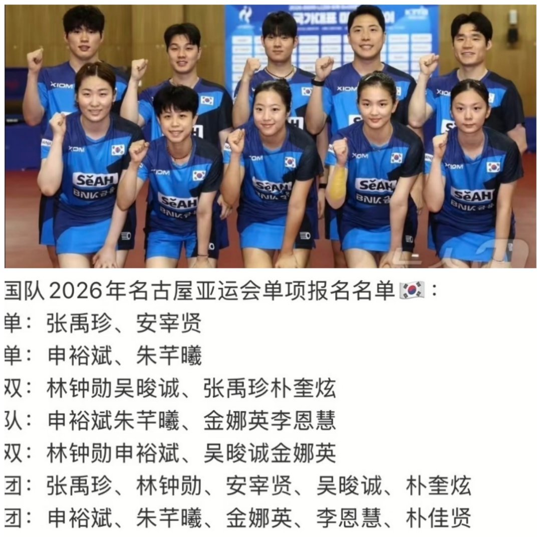 韩国队公布亚运会七个项目参赛明细韩国队亚运会七个项目参赛明细正式出炉，整体阵容主