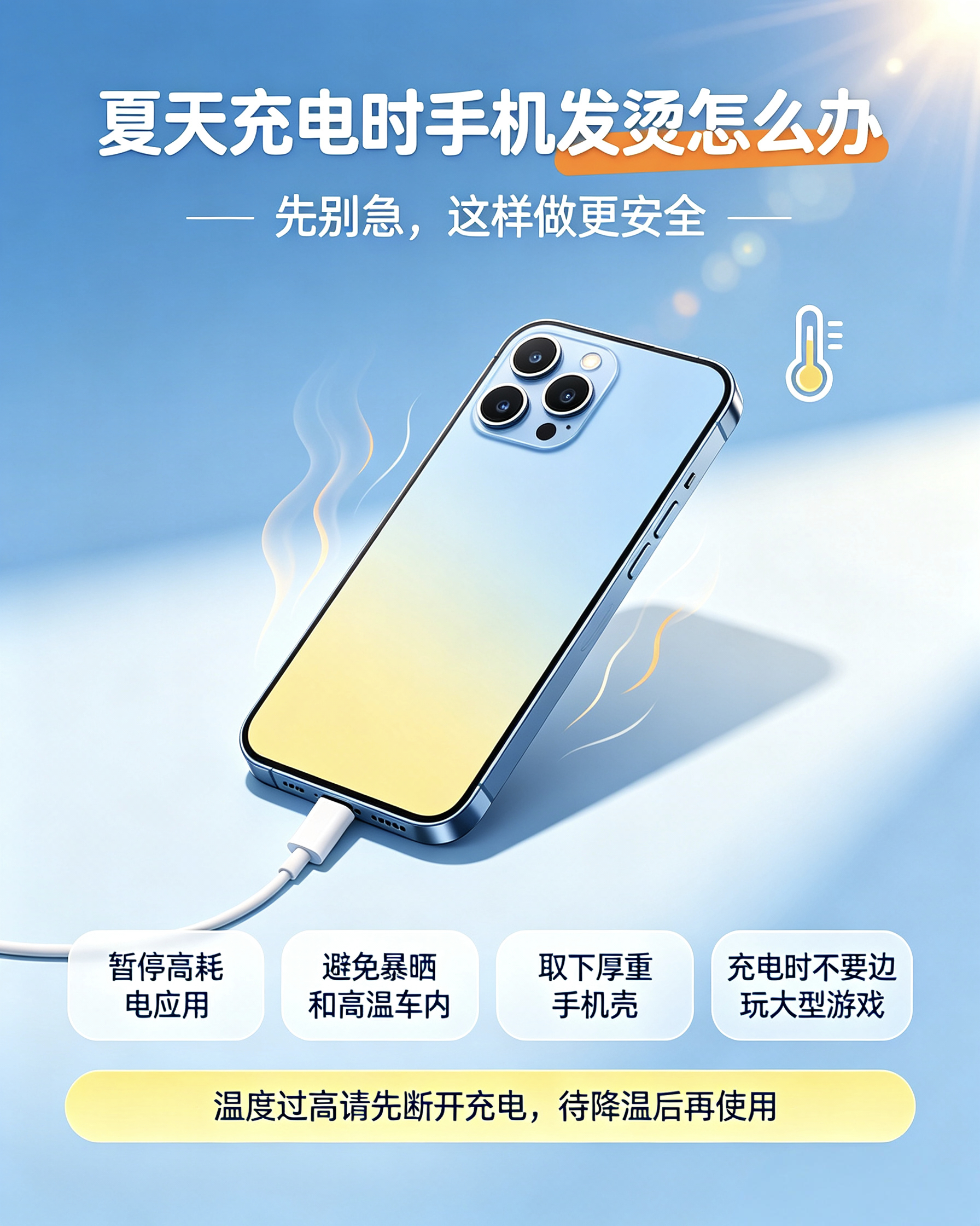 夏天充电时手机发烫怎么办最好是在充电的时候别玩手机了，反正现在有快充，基本上十几