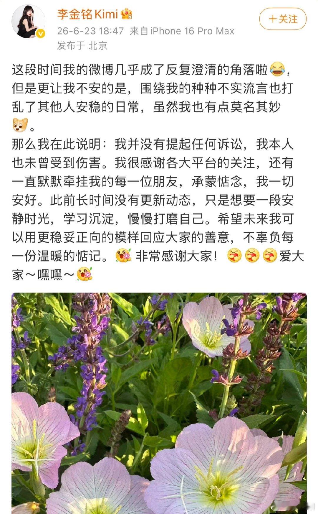李金铭回应长时间没有更新动态李金铭否认曾受到伤害李金铭否认曾受到伤害，这段消失的