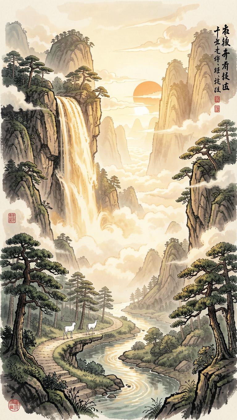 上联是“西山观月落”，意境宁静且有时间与空间的指向：“西山”指向方位，夕阳西下的