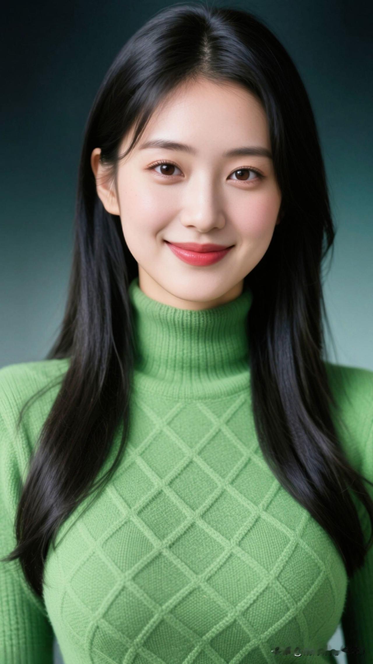 🌿 薄荷绿毛衣把春的雾揉进针脚，菱形纹路漾成细碎的星，笑起来时，整个空气都浸着