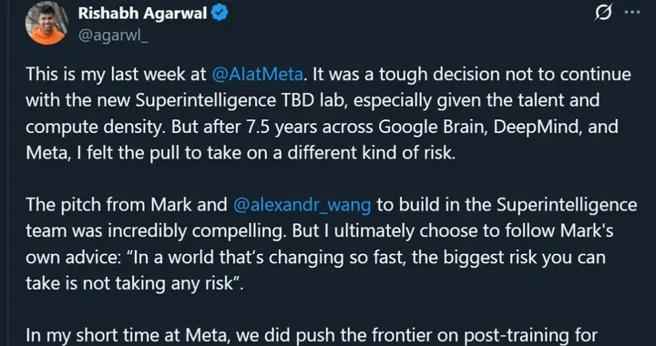 Meta万引强化学习大佬跑路，用小扎原话作为离别寄语，扎心了