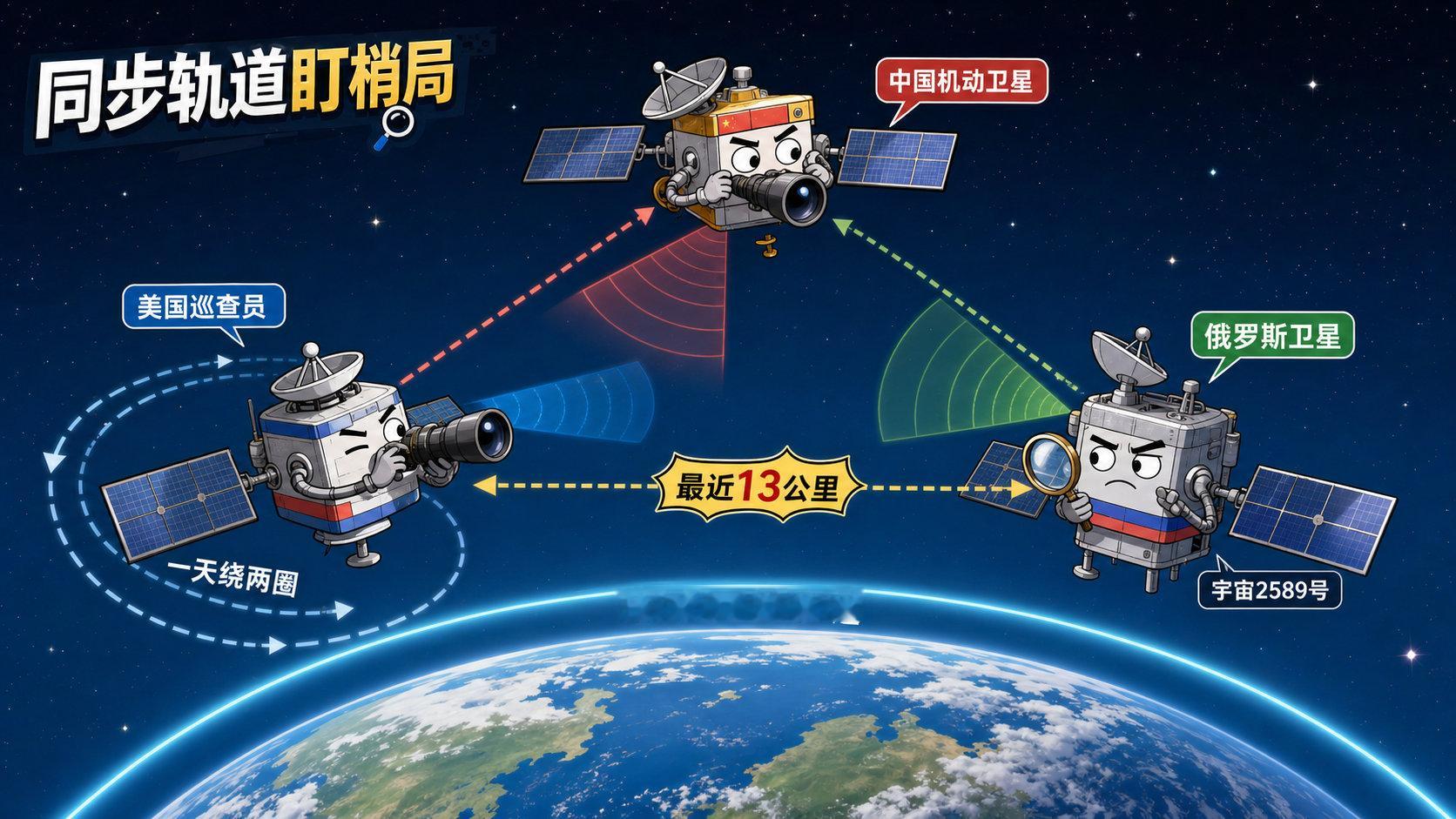 此刻，在你头顶3.6万公里的高空，一颗美国卫星正绕着一颗俄罗斯卫星转圈。5月1日