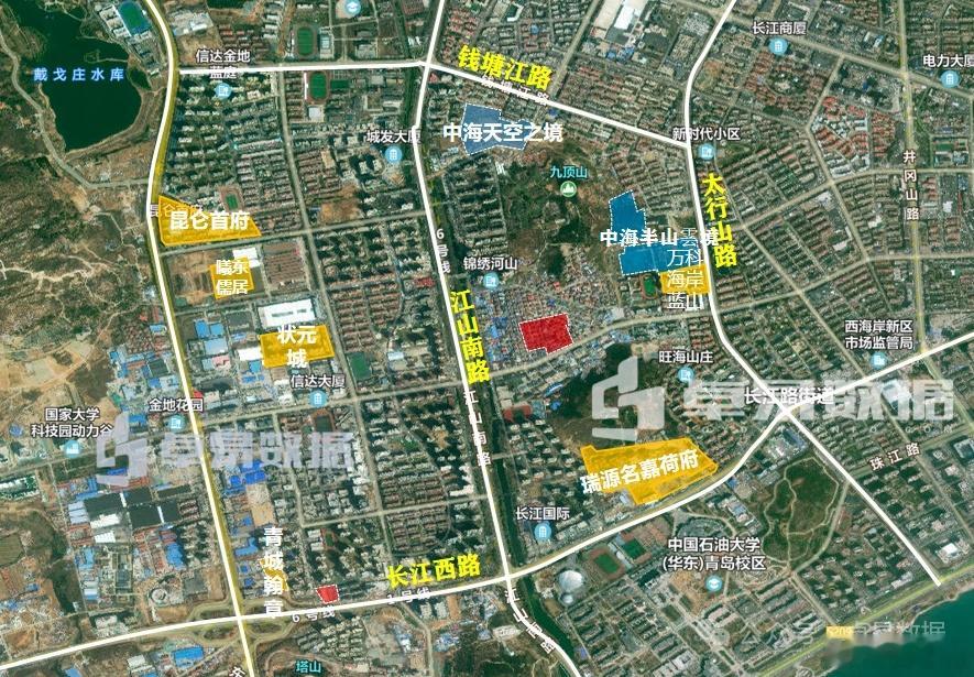前年的黄岛的“总价地王”九顶山地块，今天拆分重新上市，一家央企意向很强。此次上市