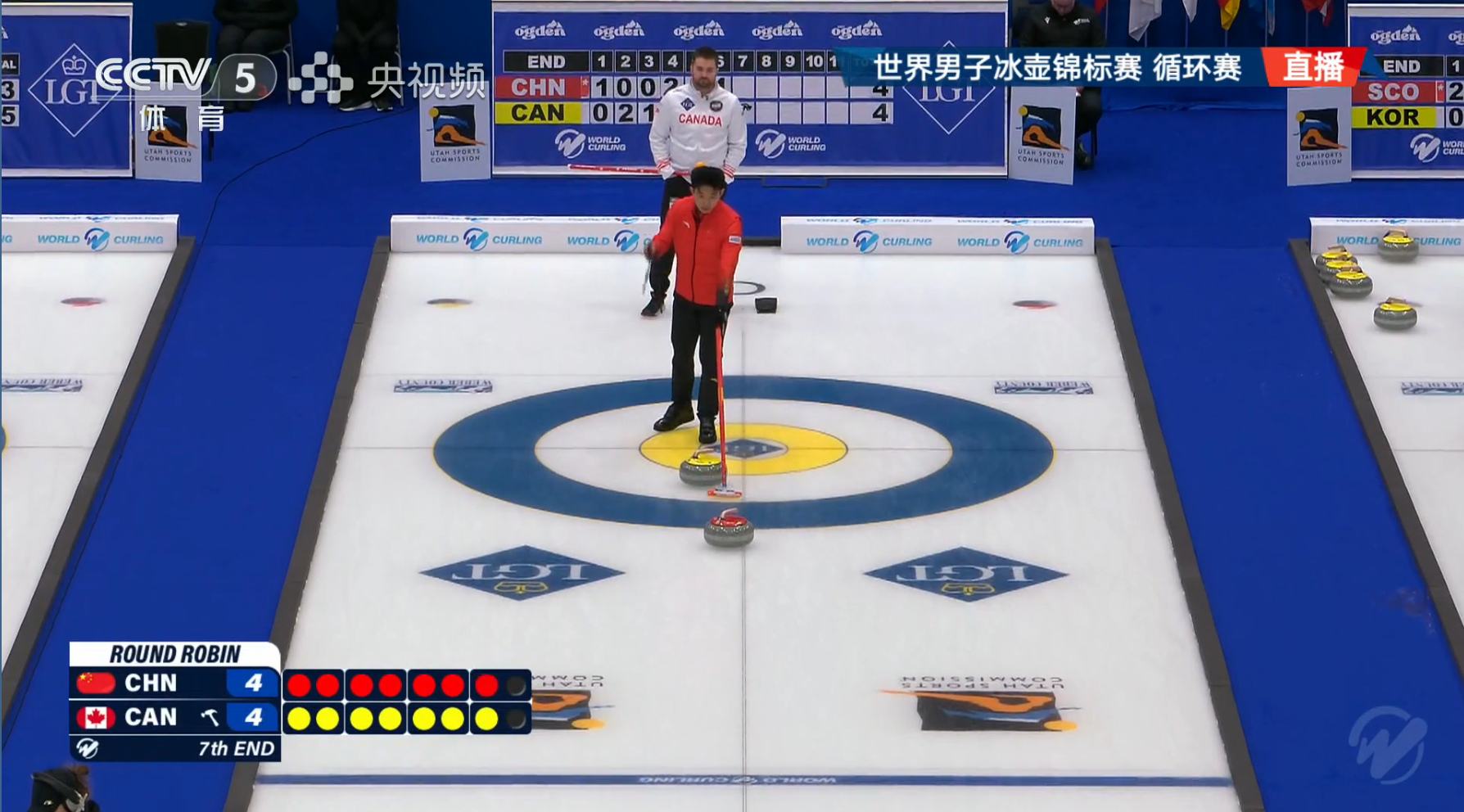 第七局中国中区占位，加拿大中区旋进，也不边区占位了，我们要小心加拿大在第七局倒手