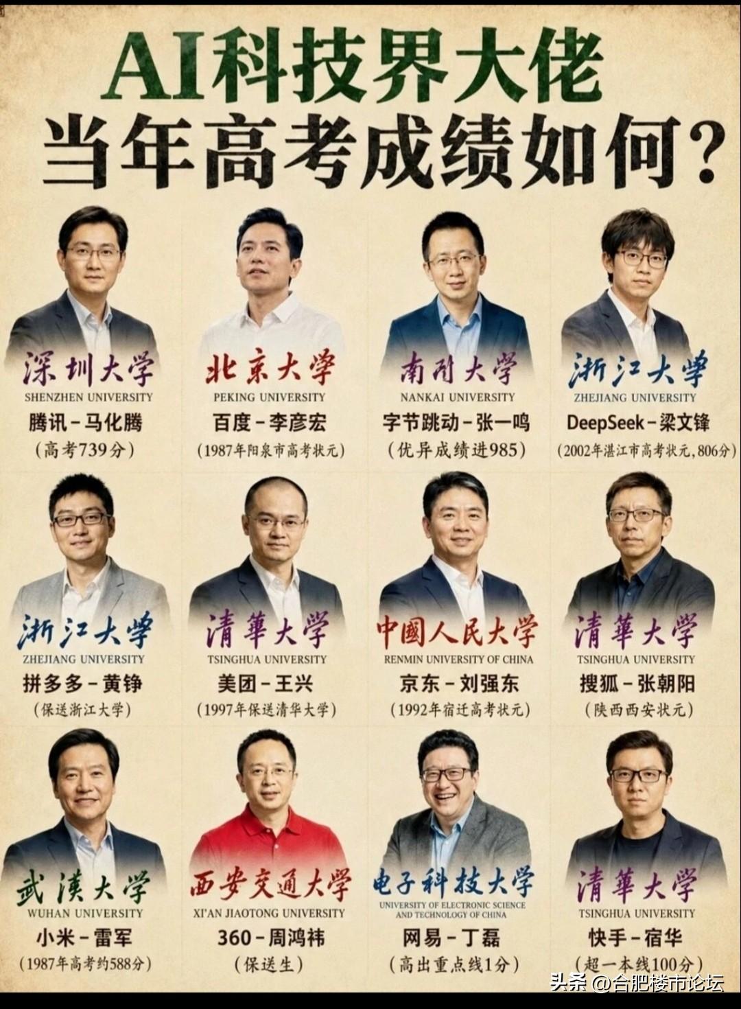 现在的科技大佬，都是名校毕业生。
现在都说学历没用，是普通学历没用。