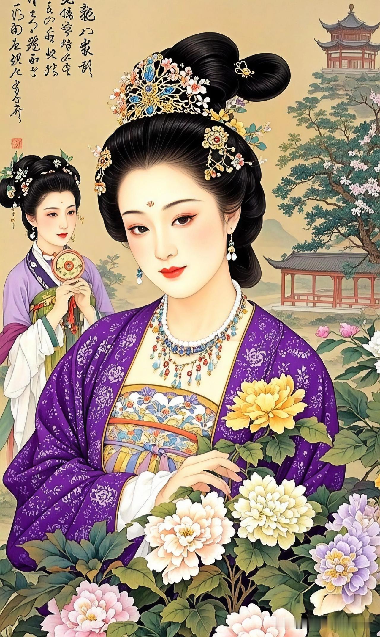 花开富贵，美人如画。