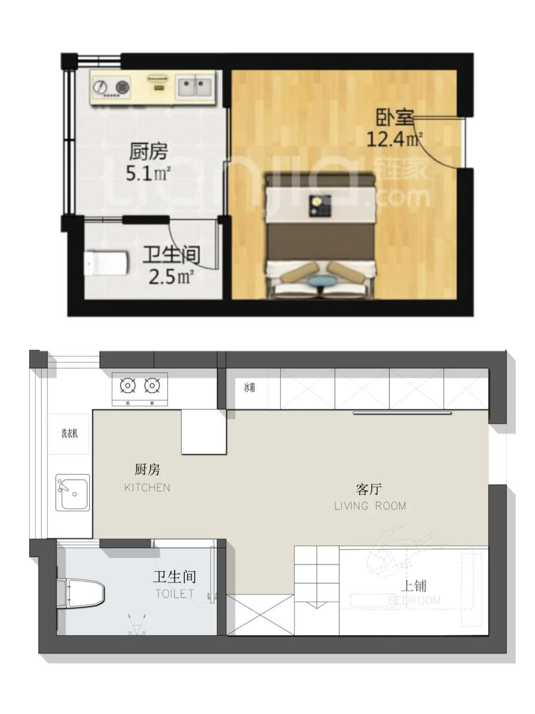 户型优化/23平小户型一居室平面方案设计