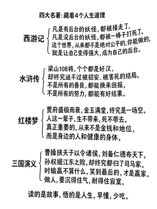 从小到大，四大名著看过不止一遍。 真不如这位评论者看得这么透彻[赞]