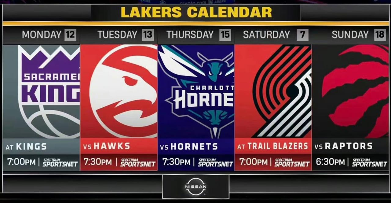 湖人未来5场对手分别是：国王、老鹰、黄蜂、开拓者、猛龙。
大胆点预测，这5场比赛