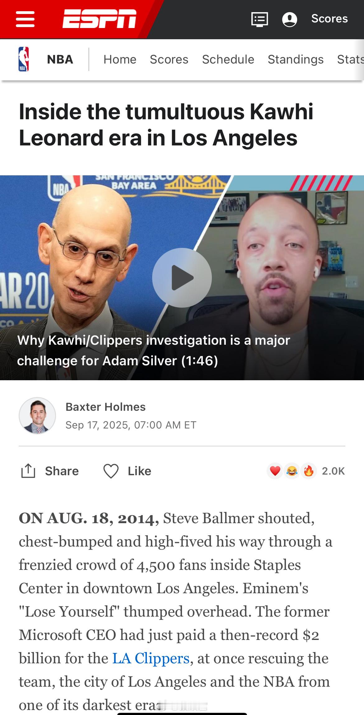 ESPN出了一篇莱纳德和快船的深度调查：-2019年引进莱纳德之后，他只打了58