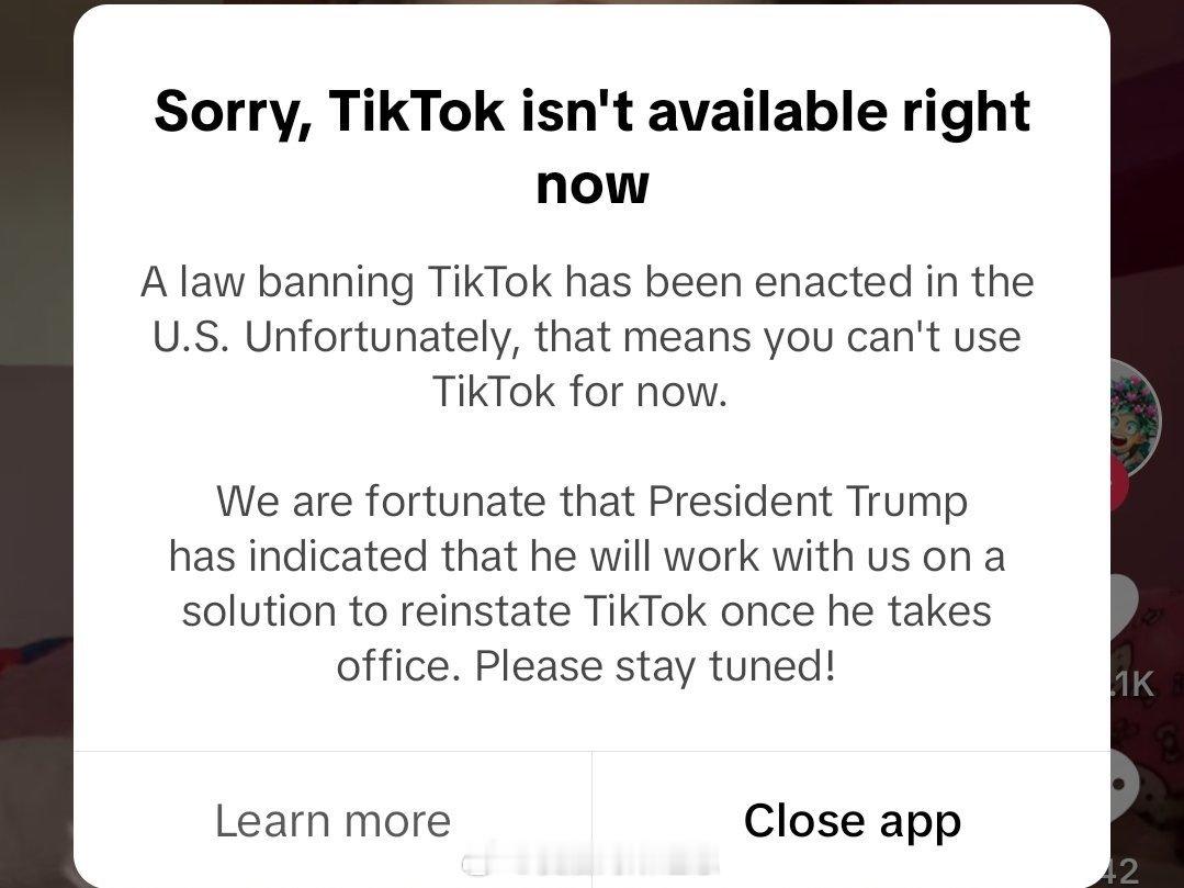 Tiktok 刚给美国用户宣布无法使用的消息！！！！很多美国网友哀嚎被关闭，要求