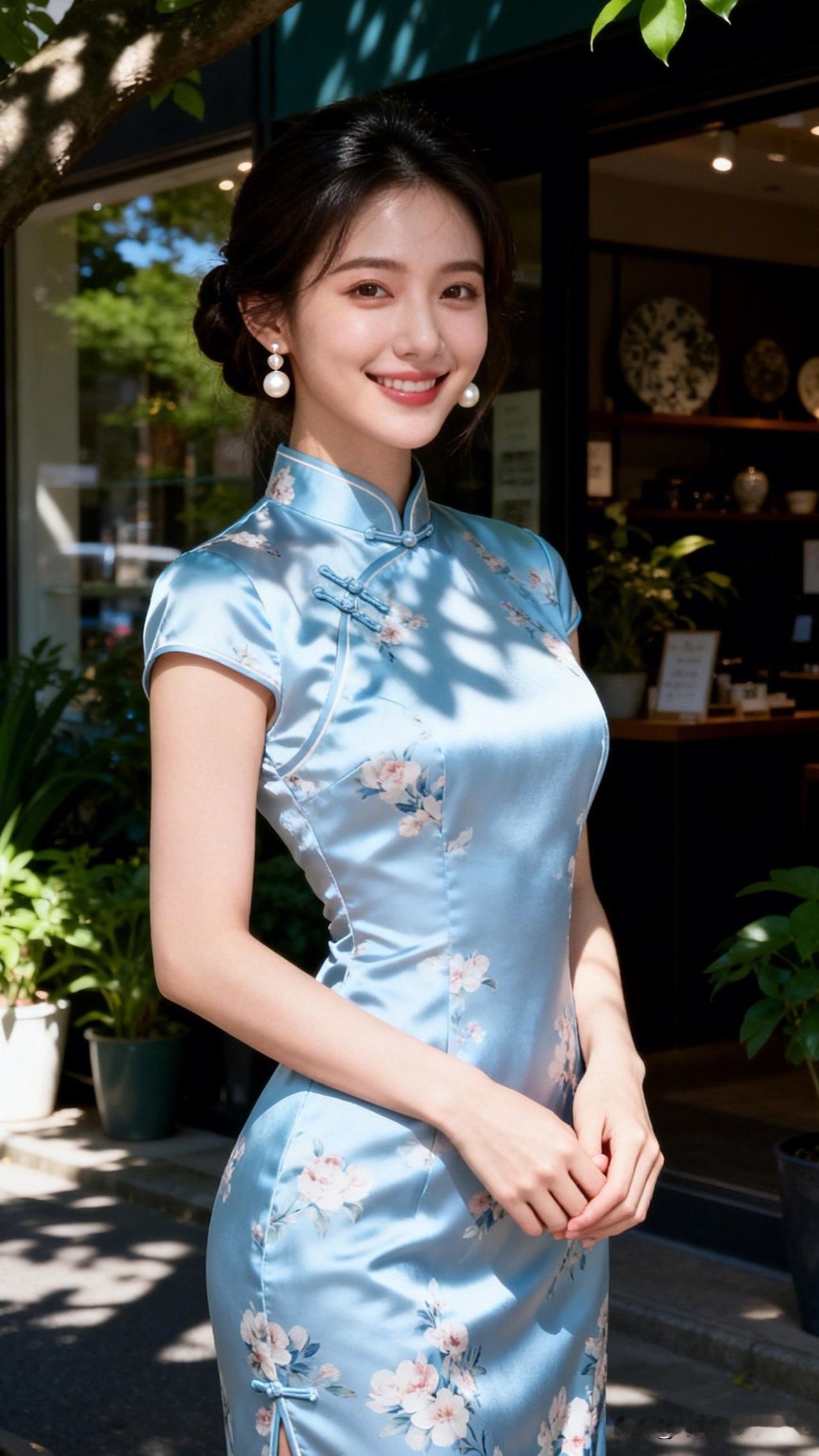 优雅蓝旗袍，绽放东方魅力！🌸✨
