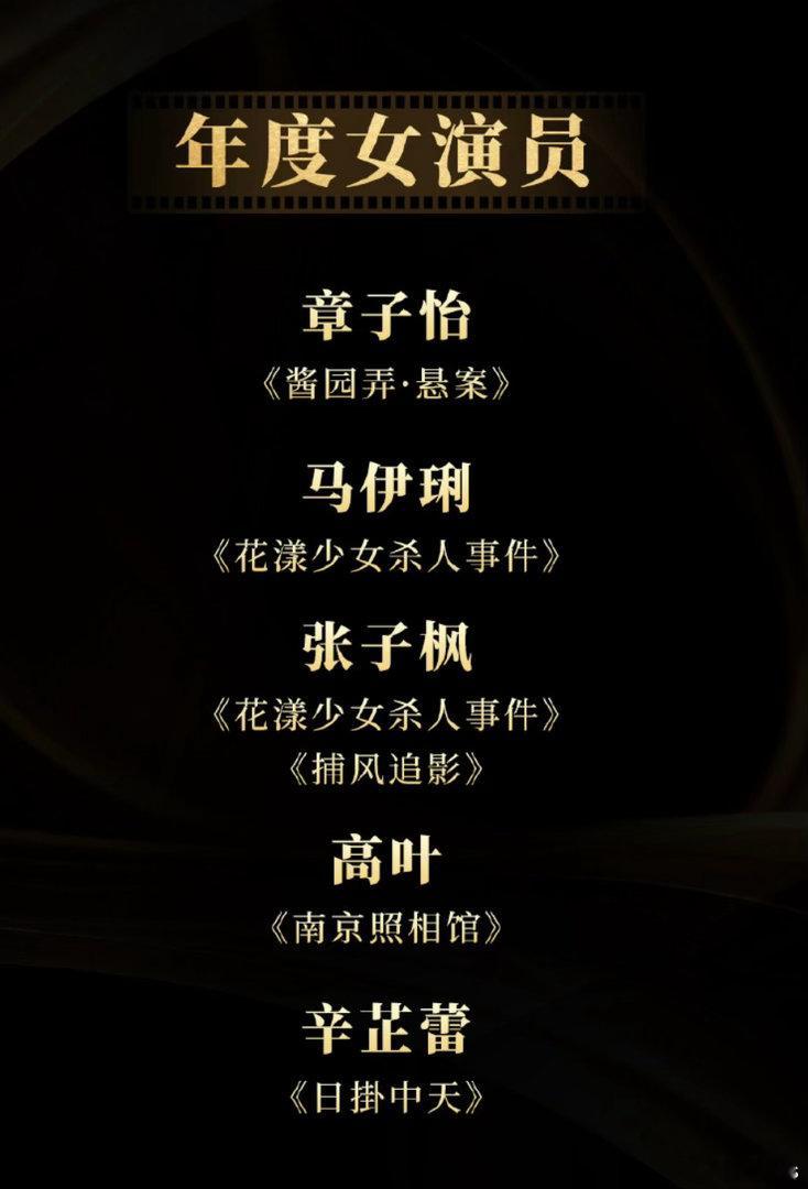 导协【年度女演员】提名章子怡（《酱园弄·悬案》）马伊琍（《花漾少女杀人事件》）张