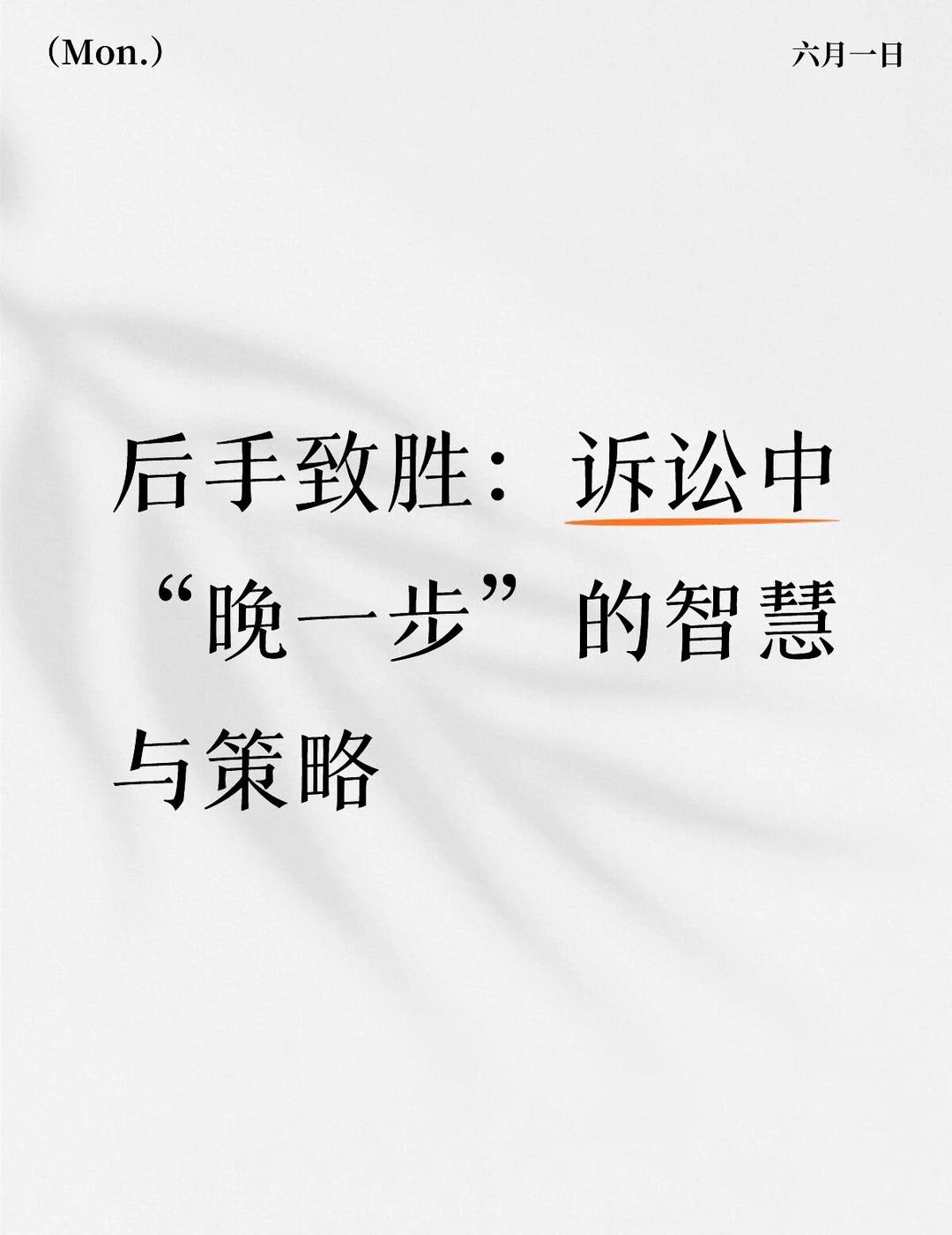 后手致胜：诉讼中“晚一步”的智慧与策略
法律 诉讼 诉讼策略