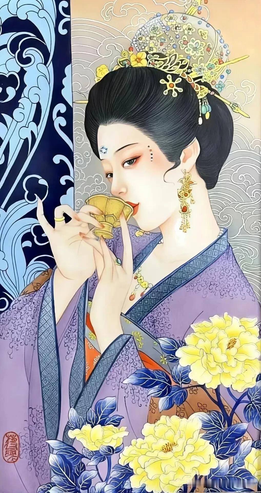 玉杯轻啜，花影入梦。