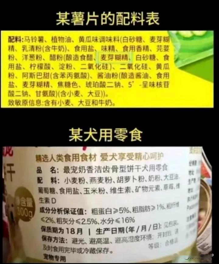 狗粮与人吃薯片配料表