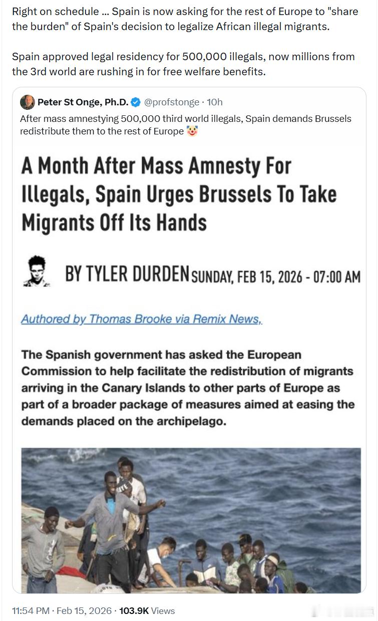 正如预料……西班牙现在要求欧洲其他国家“分担”西班牙决定合法化非洲非法移民的“负